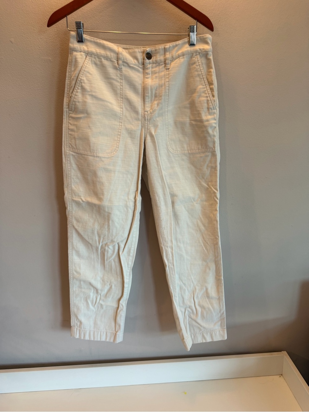 J.Crew Ivory Cream High Rise Slub Chino Utility Patch Pocket Pants Size 6‎